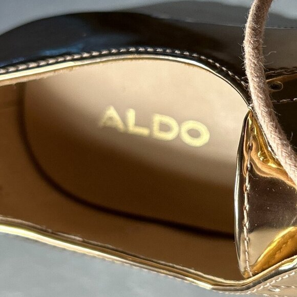 Aldo SZ 7.5 Light copper metallic wedge oxford sneaker Academia Modern Y2K Retro - Picture 7 of 7